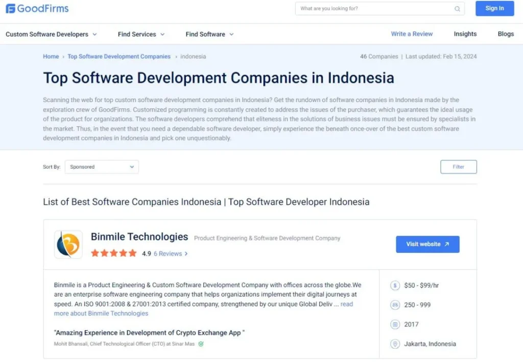 Binmile Indonesia top software company