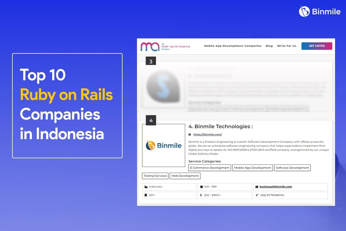 Top 10 Ruby on Rails Companies in Indonesia | Binmile