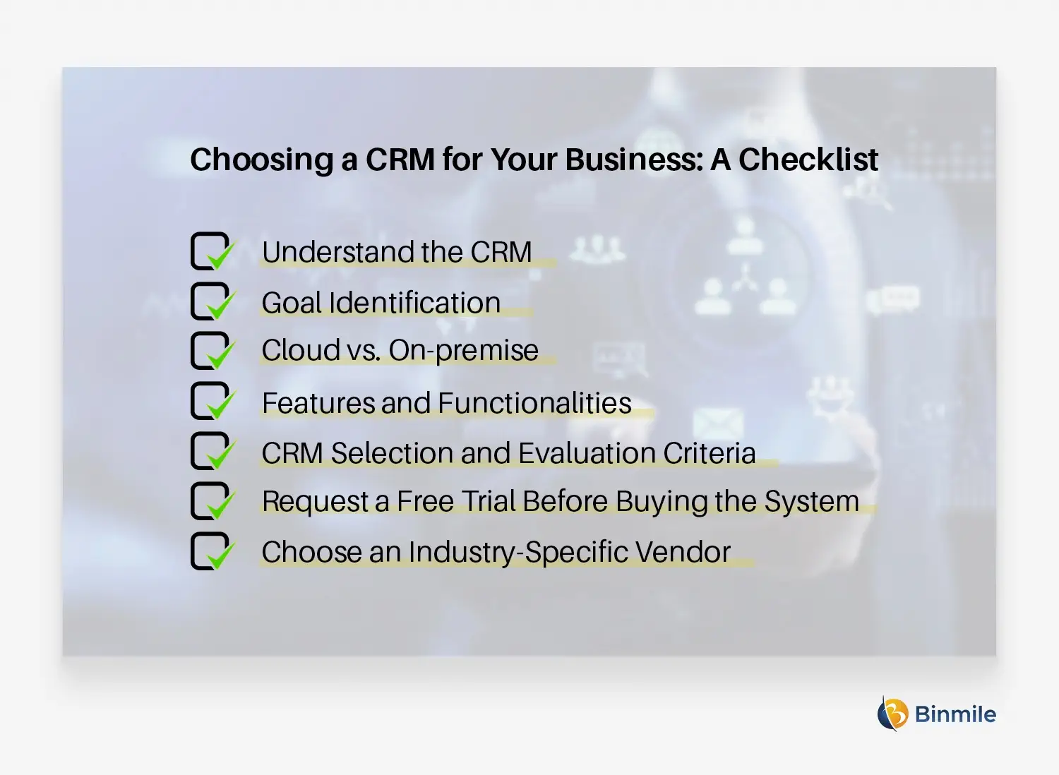 Choosing Right CRM for a Business | Complete Checklist | Binmile